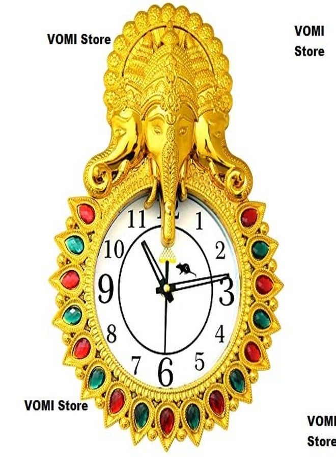 VOMI Ganesha Panchmukhi Wall Clock for Decor With Stone - Golden Decorative Item for Living Room - Image 4