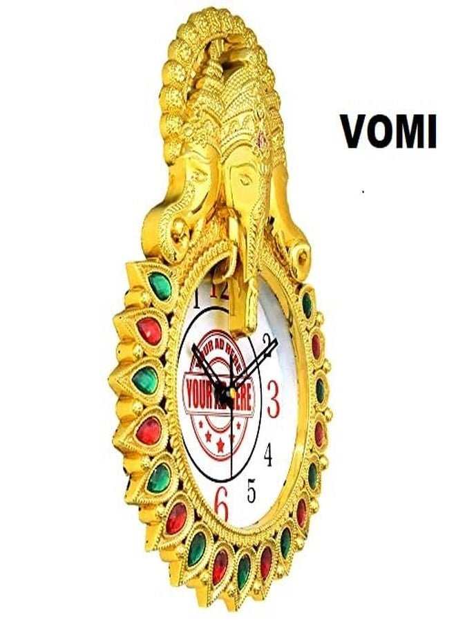 VOMI Ganesha Panchmukhi Wall Clock for Decor With Stone - Golden Decorative Item for Living Room - Image 3