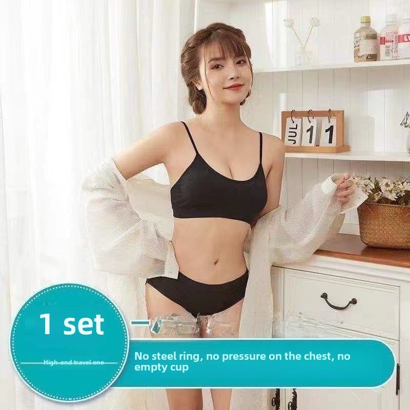 Disposable Bra Panties Set Sterilized Travel A set of black underwear + underwear]