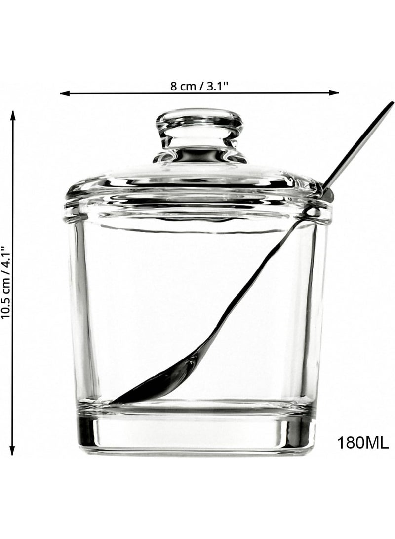 LYNK HOME Classic Clear Glass Sugar Bowl Set with Lid Serving Spoon Salt Pot Pepper Storage Jar Seasoning Pot Dispenser Container Sugar Box Condiment Spice Racks Holder for Kitchen - Image 4