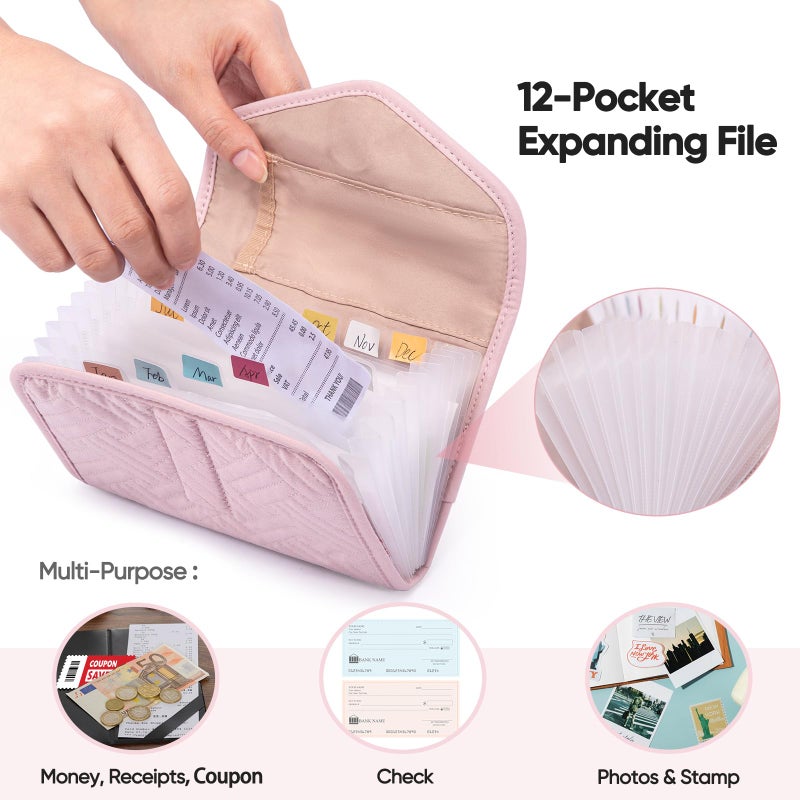 FRECOLSH Fabric Receipt Organizer 7X5 - Receipt Holder 12 Pockets - Money Organizer - Elegant Receipt Holder - Coupon Holder - Cash Organizer - Envelope Organizer - Small Accordion File Organizer - Image 3