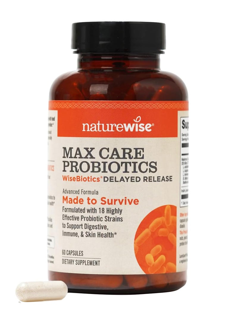 NatureWise Max Probiotics Delayed Released Capsule 30 Billion Cfu With 12 Highly Effective Strains Shelf Stable 2 Month Supply 60 Capsules - Image 1