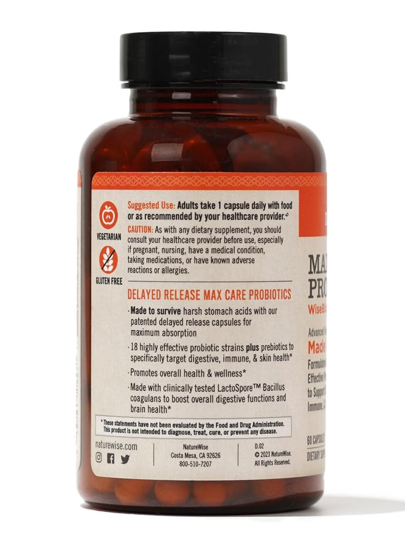 NatureWise Max Probiotics Delayed Released Capsule 30 Billion Cfu With 12 Highly Effective Strains Shelf Stable 2 Month Supply 60 Capsules - Image 2