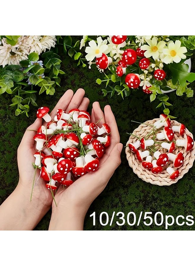 50Pcs Miniature Artificial Mushroom Figurines For DIY Crafts Fairy Gardens Plant Pots Outdoor Decor - Image 1