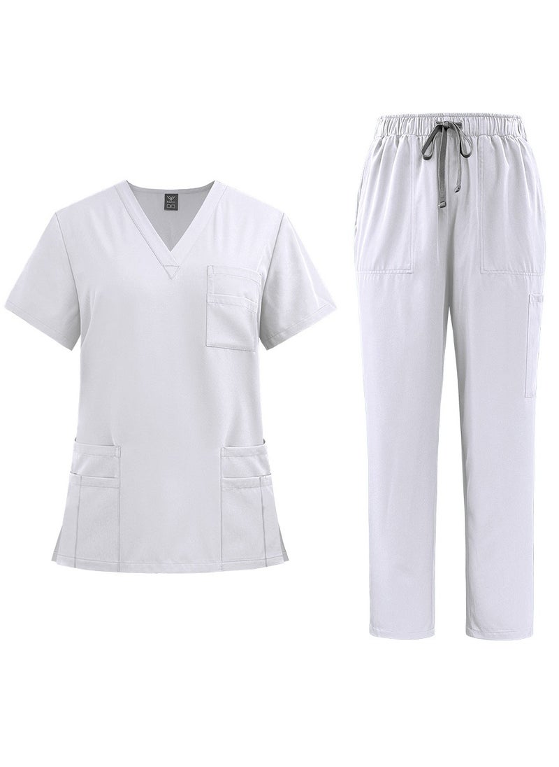 NiaaHinn Womens Men Medical Scrubs Set Unisex Scrub Top and Scrub Pant Set Medical Uniform Scrubs Medical Uniform Set (White)  - Image 1