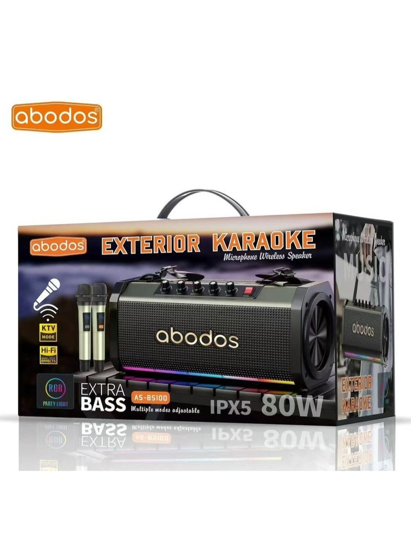 Abodos AS-BS100 Karaoke Wireless Speaker with Microphone – RGB Party Light, 5-6H Playtime, Portable Bluetooth Exterior Speaker - Image 1
