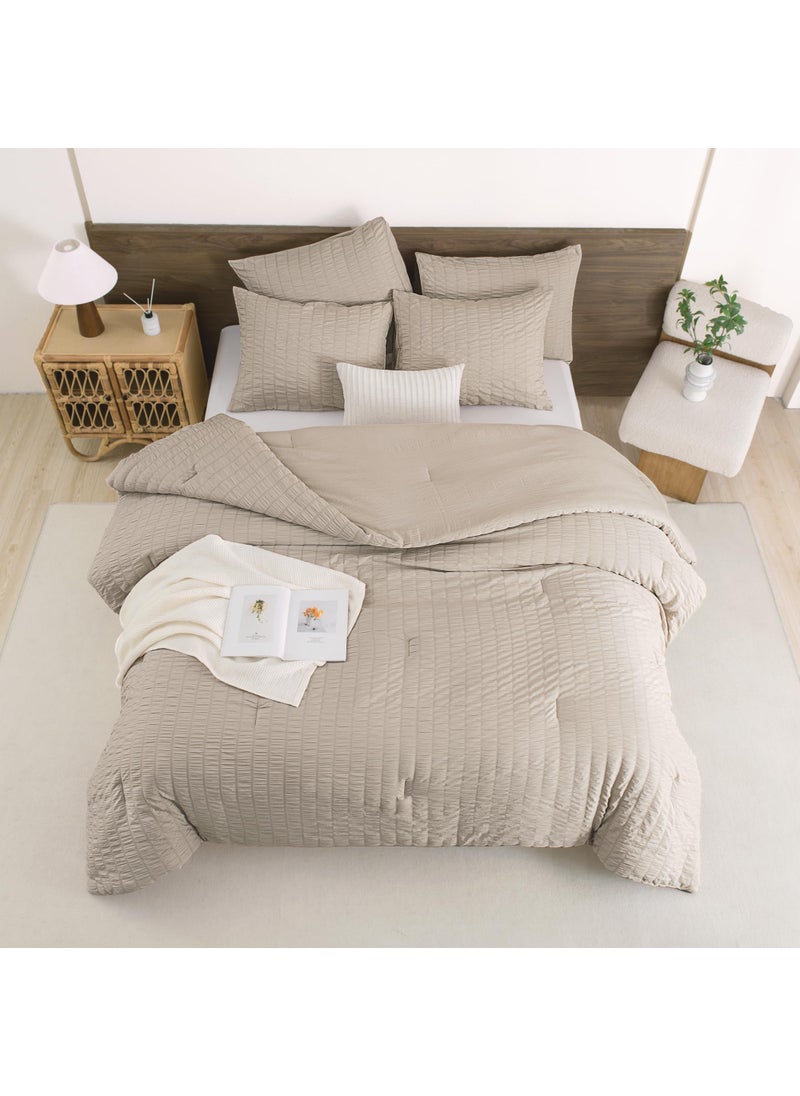 Andency Andency Beige Comforter Full Size (79x90 Inch)  3 Pieces (1 Seersucker Textured Comforter and 2 Pillowcases)  100% Soft Washed Microfiber Summer Lightweight Down Alternative Bedding Set  - Image 1