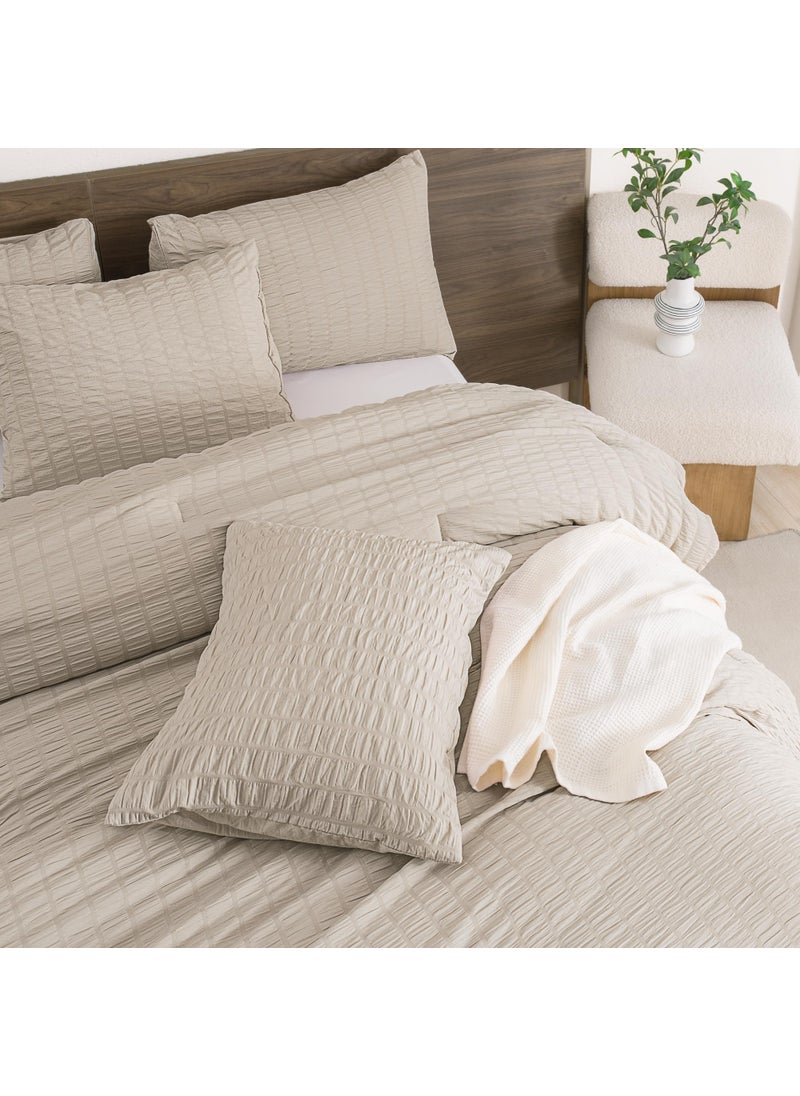 Andency Andency Beige Comforter Full Size (79x90 Inch)  3 Pieces (1 Seersucker Textured Comforter and 2 Pillowcases)  100% Soft Washed Microfiber Summer Lightweight Down Alternative Bedding Set  - Image 4