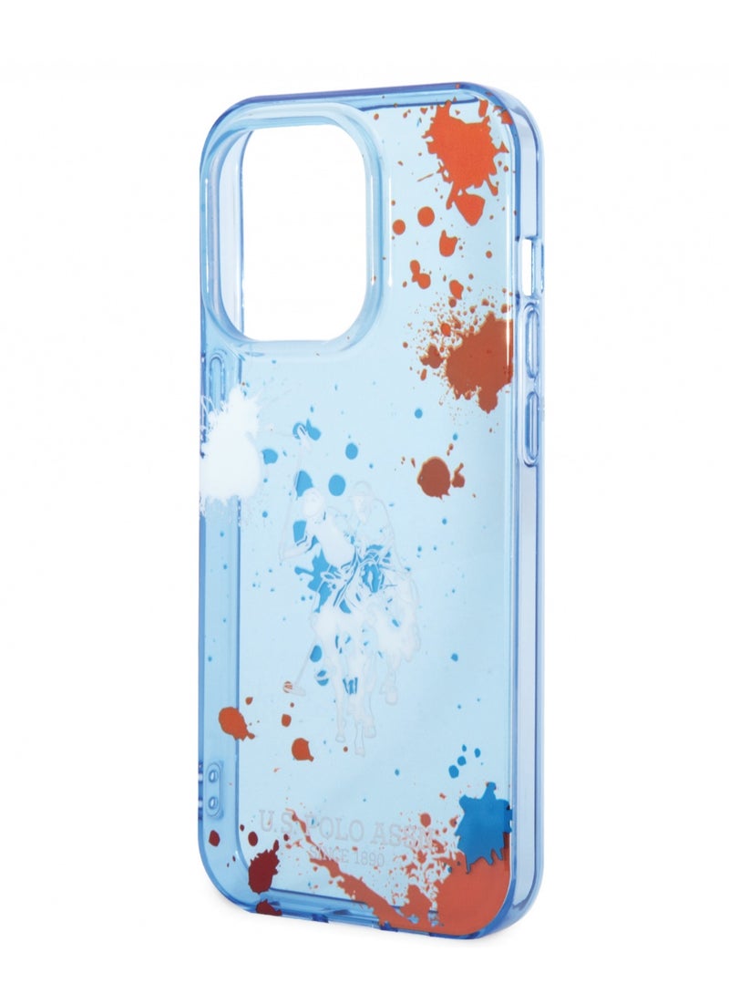 يو اس بولو حافظة PC/TPU بنمط Splatter وشعار حصان لهاتف ايفون 14 برو - أزرق - Image 4