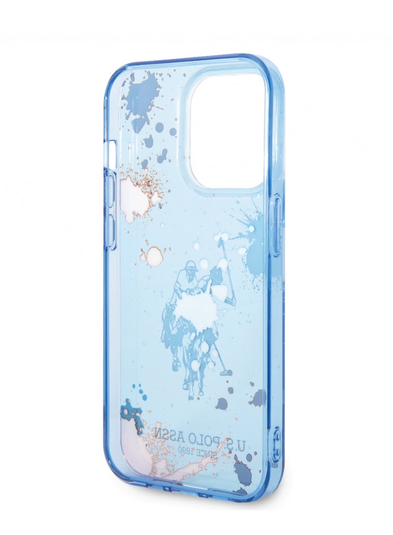 يو اس بولو حافظة PC/TPU بنمط Splatter وشعار حصان لهاتف ايفون 14 برو - أزرق - Image 5