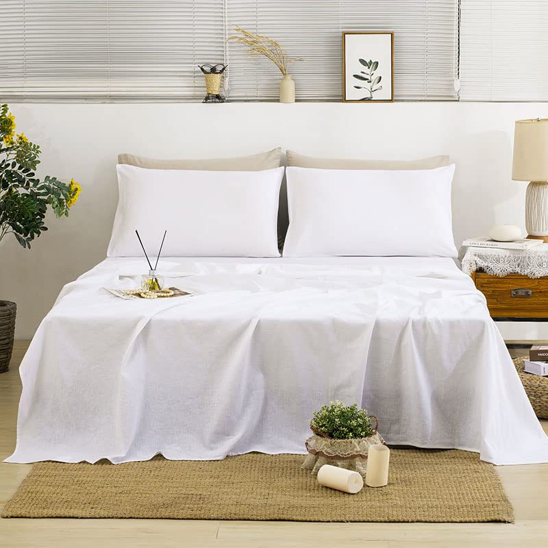 TUMEI 100% Linen Queen Bed Sheets Set - 4Pcs Linen Sheets Queen Size Bed Set with Soft Breathable and Durable Deep Pocket Fitted Sheet & Flat Sheet & 2 Pillowcases,White Queen - Image 1