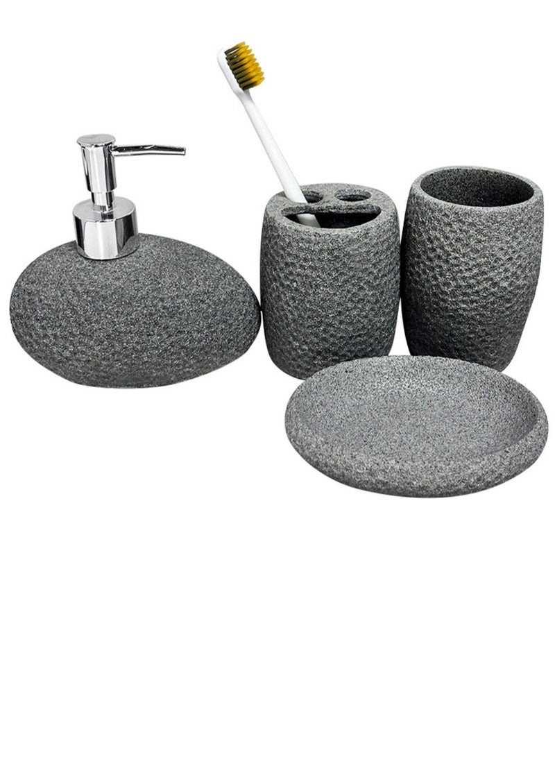 Natural Gray Stone Bathroom 5pcs Set Including Lotion Bottle, Soap Dish, Jar, Soap Tray, And a Serving Tray  - Image 1