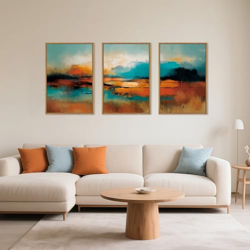 Aryroi Large Abstract Burnt Orange Framed Canvas Wall Art,Neutral Blue and Black Wall Decor,Modern Brush Stroke Artwork,Minimalist Watercolor Art Print for Living Room,Bedroom,Office- 16"x24"x3 - Image 2