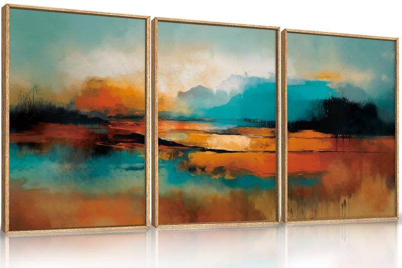 Aryroi Large Abstract Burnt Orange Framed Canvas Wall Art,Neutral Blue and Black Wall Decor,Modern Brush Stroke Artwork,Minimalist Watercolor Art Print for Living Room,Bedroom,Office- 16"x24"x3 - Image 1