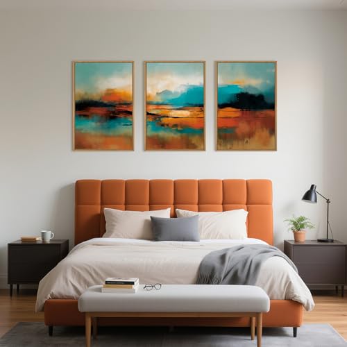 Aryroi Large Abstract Burnt Orange Framed Canvas Wall Art,Neutral Blue and Black Wall Decor,Modern Brush Stroke Artwork,Minimalist Watercolor Art Print for Living Room,Bedroom,Office- 16"x24"x3 - Image 5