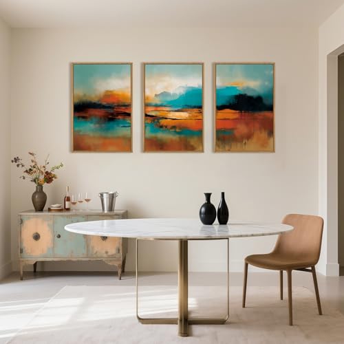 Aryroi Large Abstract Burnt Orange Framed Canvas Wall Art,Neutral Blue and Black Wall Decor,Modern Brush Stroke Artwork,Minimalist Watercolor Art Print for Living Room,Bedroom,Office- 16"x24"x3 - Image 4