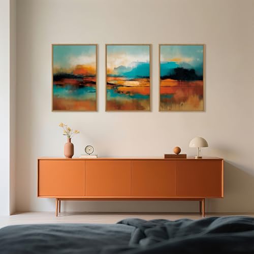 Aryroi Large Abstract Burnt Orange Framed Canvas Wall Art,Neutral Blue and Black Wall Decor,Modern Brush Stroke Artwork,Minimalist Watercolor Art Print for Living Room,Bedroom,Office- 16"x24"x3 - Image 3