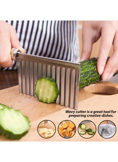 Estrico New Potato Cutter, Crinkle Choppers French Fries Chips Chopping Knives with Wavy Blade Kitchen Cooking Tool Stainless Steel Potato Cucumber Carrot Vegetable Salad Waves Cutting Small Tool  - Image 4