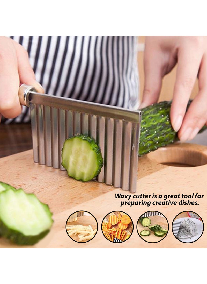 Estrico New Potato Cutter, Crinkle Choppers French Fries Chips Chopping Knives with Wavy Blade Kitchen Cooking Tool Stainless Steel Potato Cucumber Carrot Vegetable Salad Waves Cutting Small Tool  - Image 4