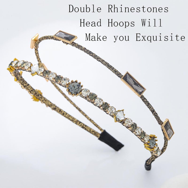 Firuilo Rhinestones Headbands Vintage Crystal Headbands Layered Gold Hairband for Women - Image 2