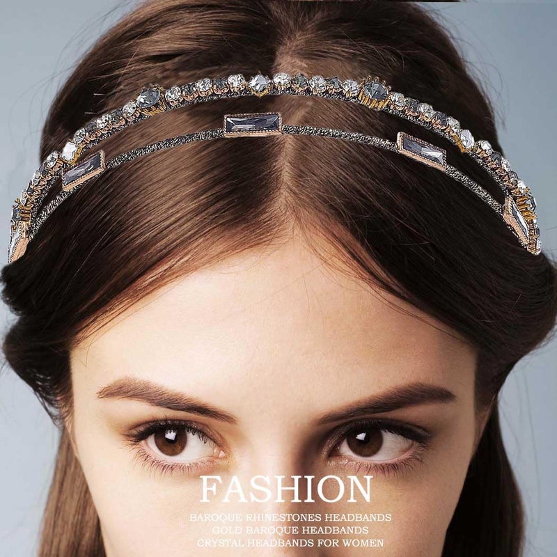 Firuilo Rhinestones Headbands Vintage Crystal Headbands Layered Gold Hairband for Women - Image 5