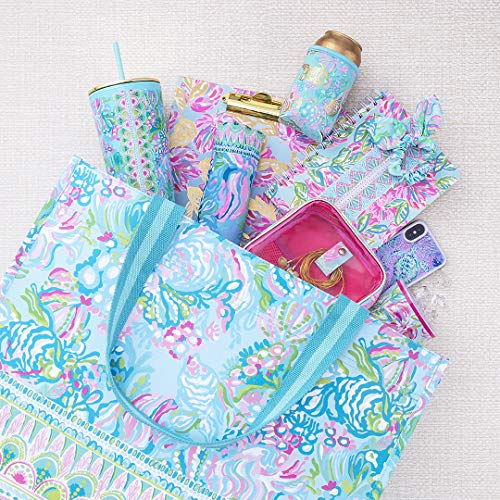 Lilly Pulitzer Blue/Green XL Market Shopper Bag, Oversize Reusable Grocery Tote with Comfortable Shoulder Straps, Aqua La Vista - Image 4