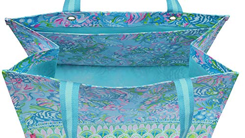 Lilly Pulitzer Blue/Green XL Market Shopper Bag, Oversize Reusable Grocery Tote with Comfortable Shoulder Straps, Aqua La Vista - Image 2