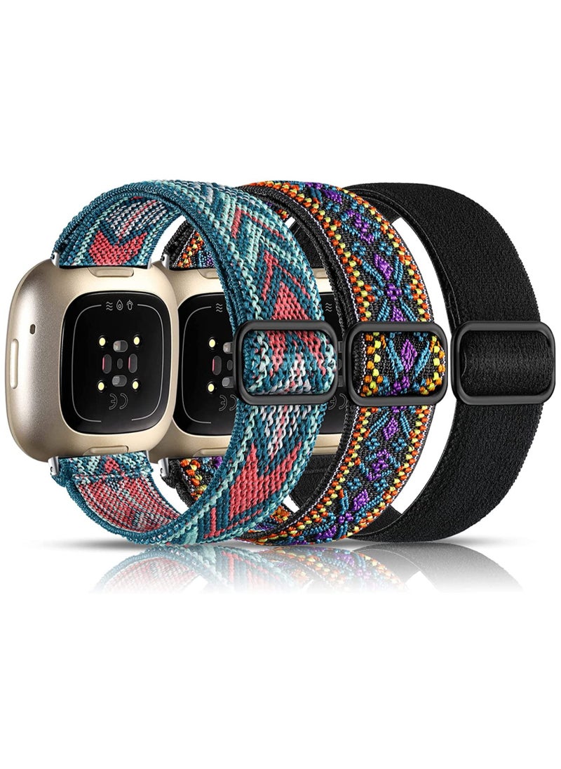 KASTWAVE - Elastic Bands Compatible with Fitbit Versa 3 / Fitbit Sense, Adjustable Nylon Replacement Straps Wristband for Fitbit Versa Smart Watch for Women Men - Image 1
