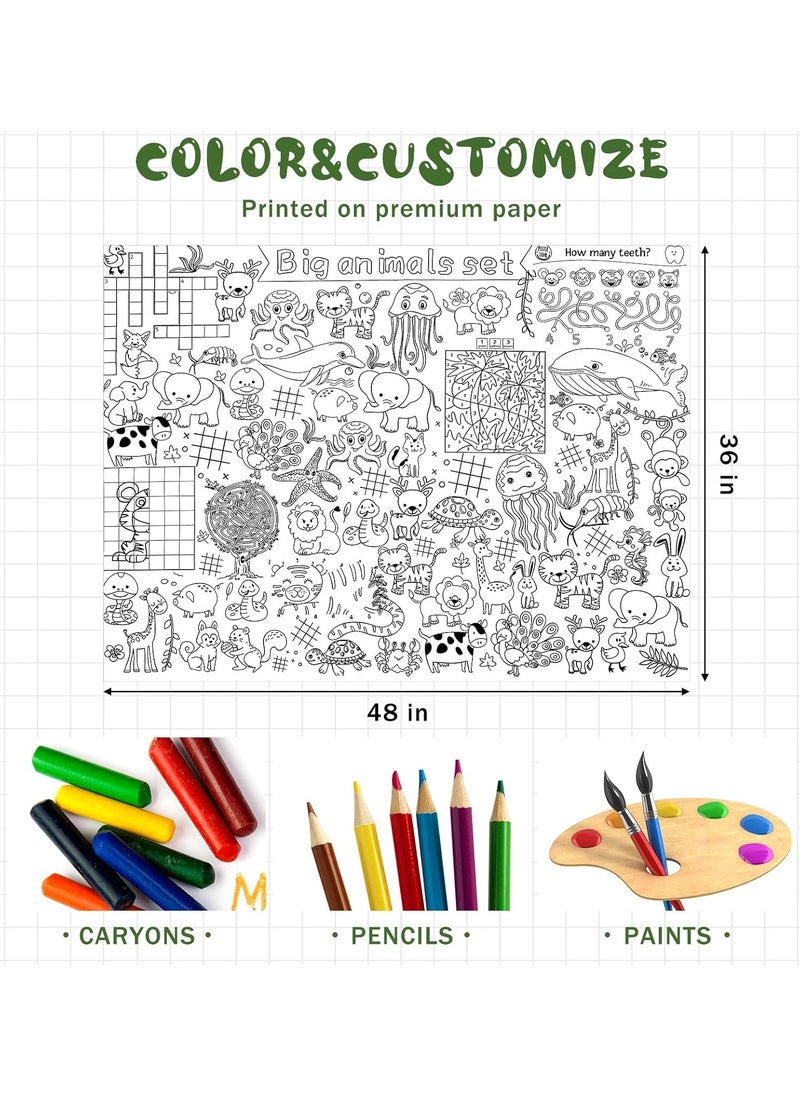 Moukeren Moukeren 3 Pcs Giant Coloring Poster 48 x 36 Kids Big Animals Coloring Table Cloth DIY Drawing Table Covers Animal Birthday Party Decorations for Kindergarten  - Image 2