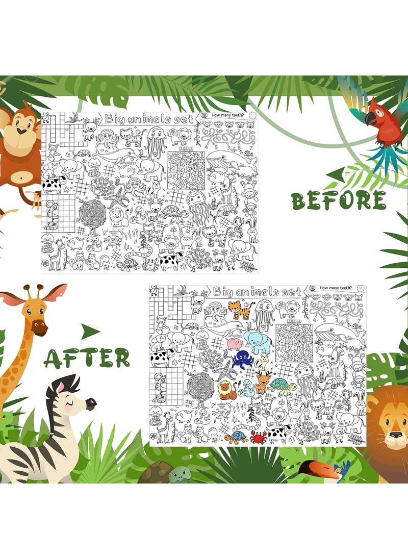Moukeren Moukeren 3 Pcs Giant Coloring Poster 48 x 36 Kids Big Animals Coloring Table Cloth DIY Drawing Table Covers Animal Birthday Party Decorations for Kindergarten  - Image 3