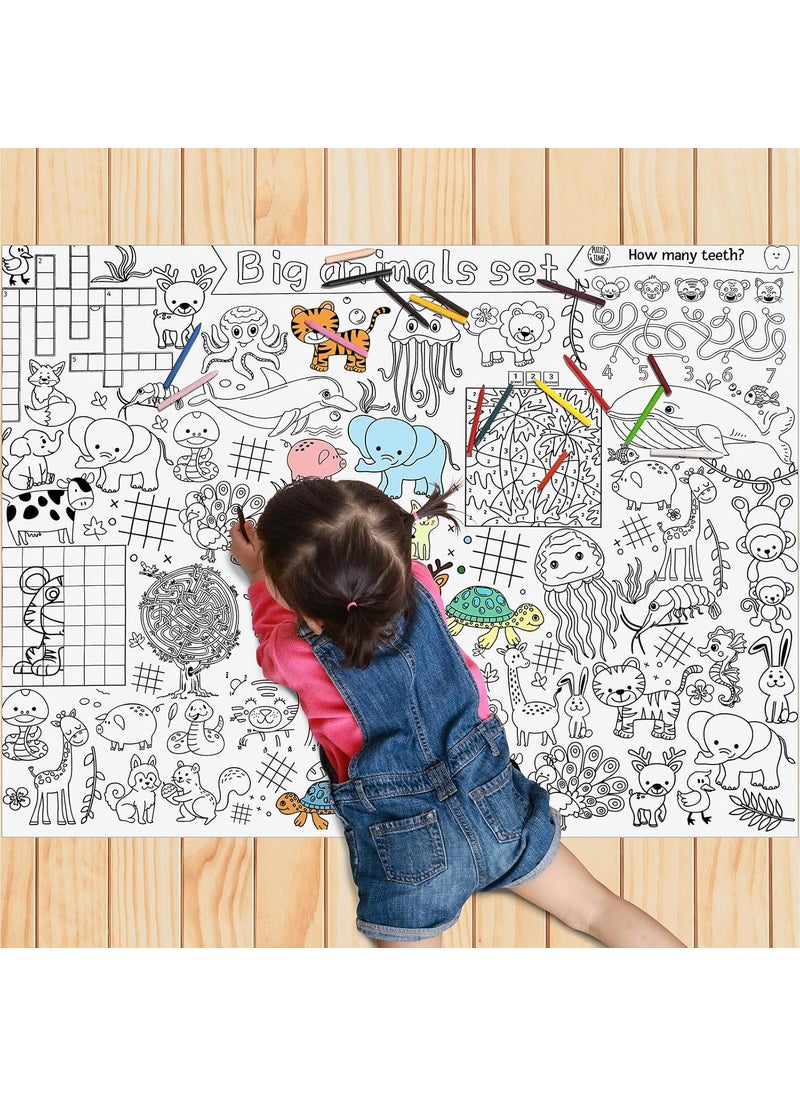 Moukeren Moukeren 3 Pcs Giant Coloring Poster 48 x 36 Kids Big Animals Coloring Table Cloth DIY Drawing Table Covers Animal Birthday Party Decorations for Kindergarten  - Image 1