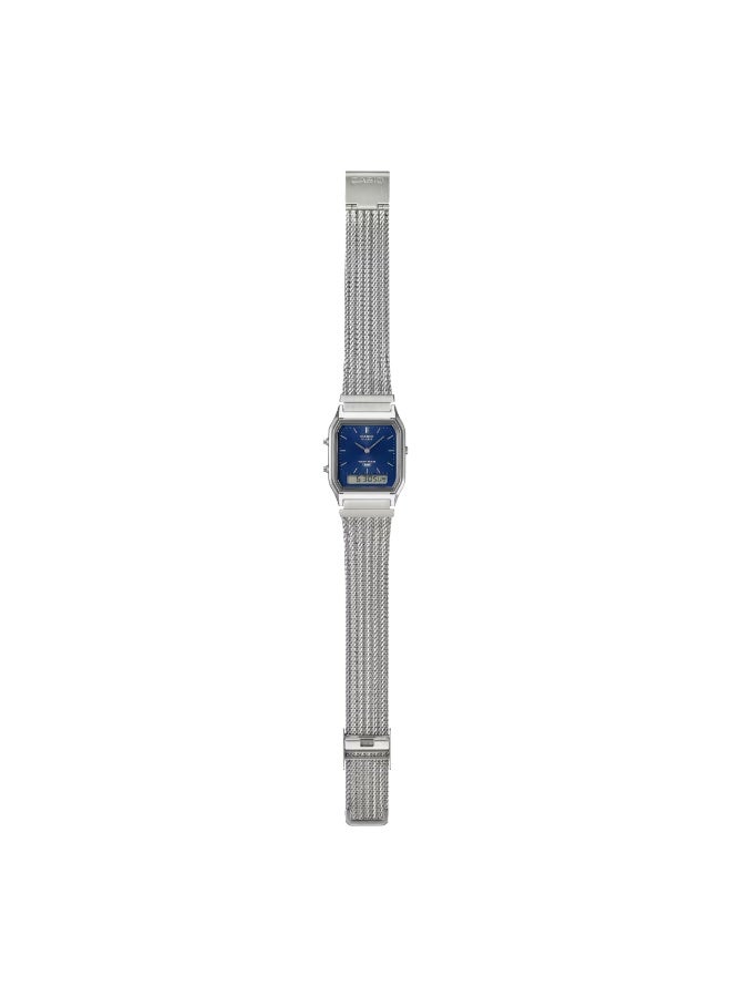 Casio Vintage Unisex Watch AQ-230EM-2ADF, 38.8mm Navy Blue Analog-Digital Dial, Chrome-Plated Resin Case & Stainless Steel Mesh Bracelet, Water-Resistant - Image 2