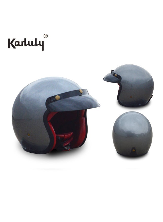 Retro ABS Half Motorcycle Helmet with Inner Mirror - Bright Honda Grey (Without Endoscope)