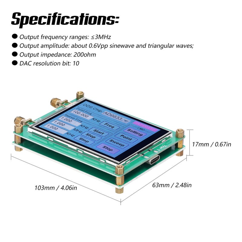 Touching Screen DDS Module Signal-Generator 10Bit DAC Sinewave Squarewave Triangularwave Signal Generator Module - Image 3