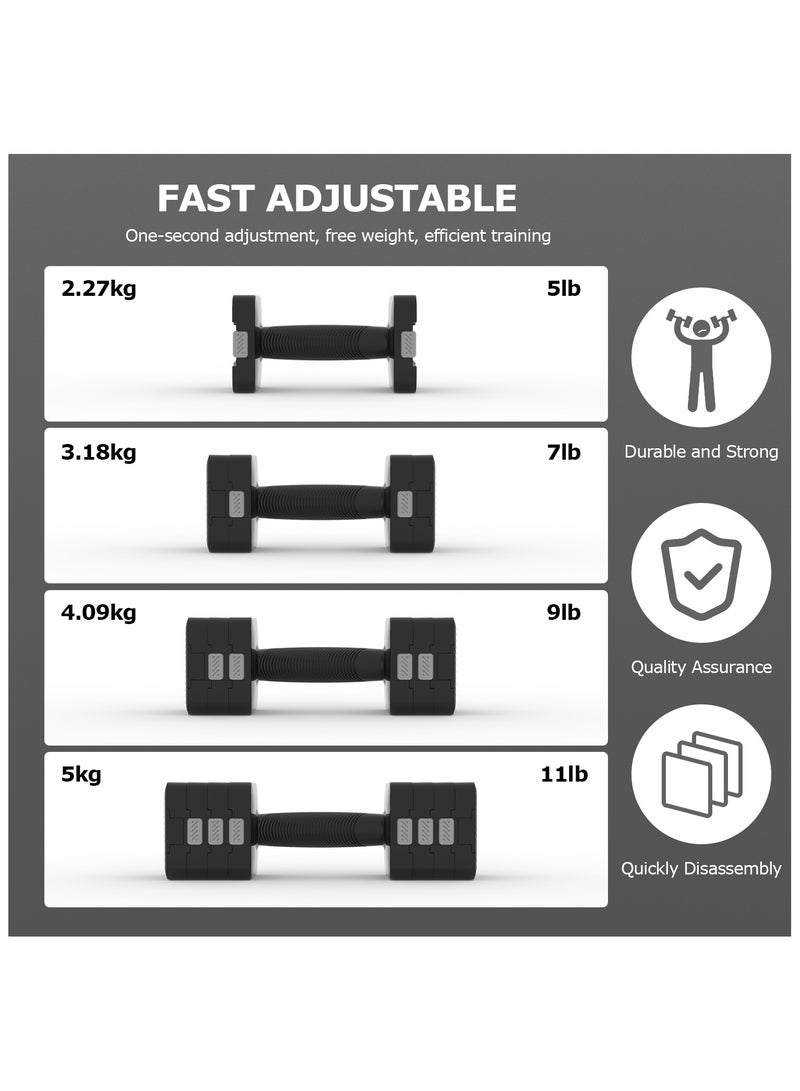 برايموز دمبل قابل للتعديل 10 كجم، مجموعة من 5 كجم، زوج من الدمبل الأسود على شكل مربع قابل للتعديل - Image 3