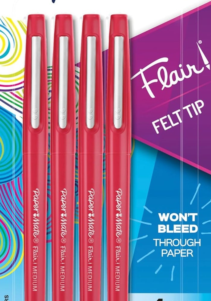 Paper Mate Flair Felt Tip Pens, Medium Point (0.7mm), Red, 4 Count - Image 1