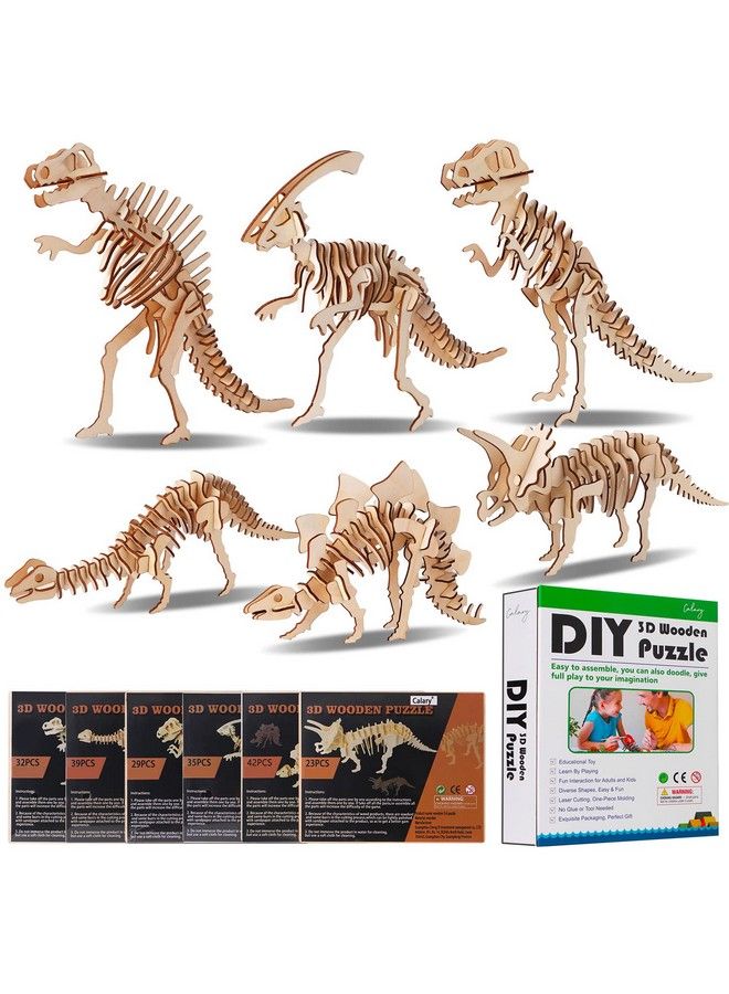 Calary 3D Wooden Puzzle Simulation Animal Dinosaur Assembly Diy Model Toy For Kids And Adultsset Of 6 - Image 2