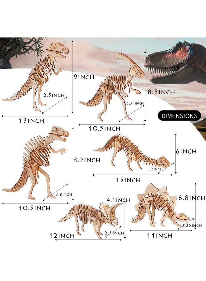 Calary 3D Wooden Puzzle Simulation Animal Dinosaur Assembly Diy Model Toy For Kids And Adultsset Of 6 - Image 5