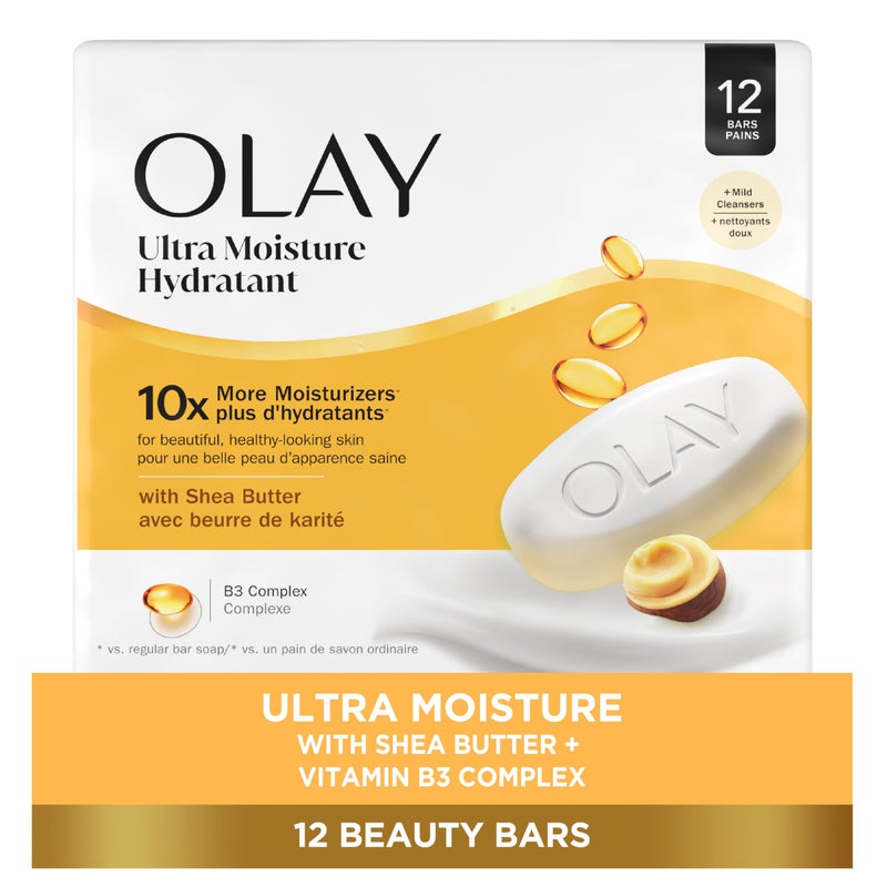 Olay صابونة الجمال Olay Moisture Outlast Ultra Moisture Shea Butter Beauty Bar مع فيتامين B3 Complex، 3.17 أونصة (عبوة من 12 قطعة) - Image 1