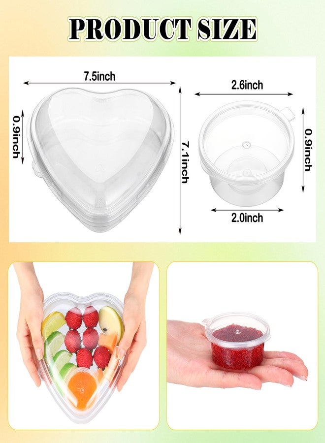 Tiangrid 30 Set Heart Fruit Tray with Lid 7. 5 Inch Disposable Veggie Appetizer Tray with 2 oz Clear Plastic Dip Cup for Serving Party Dessert Cups Food Dip Platter Container for Veggie Snack Party - Image 2