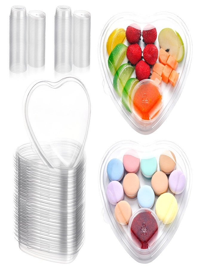 Tiangrid 30 Set Heart Fruit Tray with Lid 7. 5 Inch Disposable Veggie Appetizer Tray with 2 oz Clear Plastic Dip Cup for Serving Party Dessert Cups Food Dip Platter Container for Veggie Snack Party - Image 1