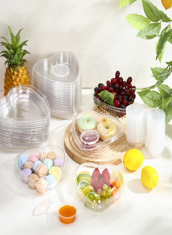 Tiangrid 30 Set Heart Fruit Tray with Lid 7. 5 Inch Disposable Veggie Appetizer Tray with 2 oz Clear Plastic Dip Cup for Serving Party Dessert Cups Food Dip Platter Container for Veggie Snack Party - Image 3