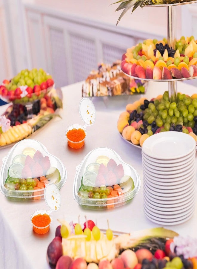 Tiangrid 30 Set Heart Fruit Tray with Lid 7. 5 Inch Disposable Veggie Appetizer Tray with 2 oz Clear Plastic Dip Cup for Serving Party Dessert Cups Food Dip Platter Container for Veggie Snack Party - Image 4