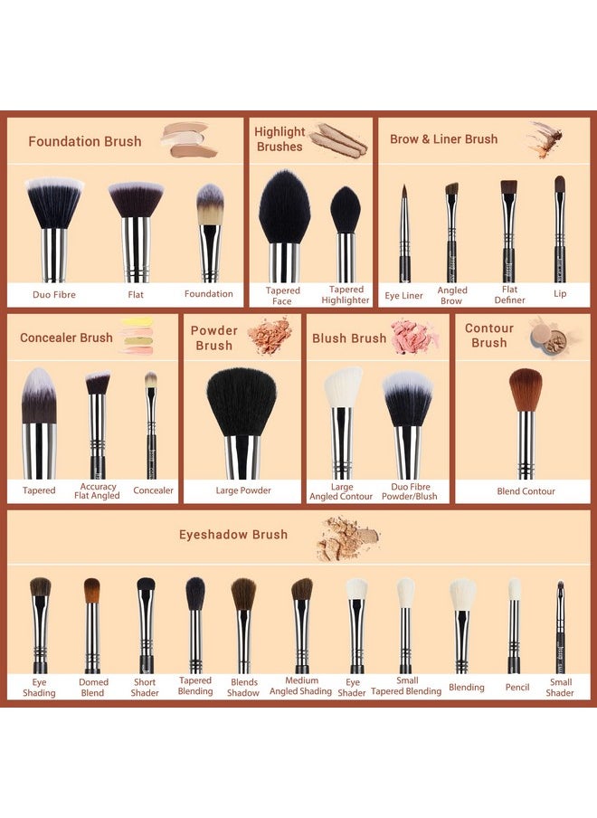 Jessup - Makeup Brushes Set Professional 27 Pcs Brush Makeup Premium Synthetic Foundation Contour Powder Blush Highlighter Eyeshadow Concealer Brow Face Make Up Brushes Tools Blacksilver T133 - Image 1