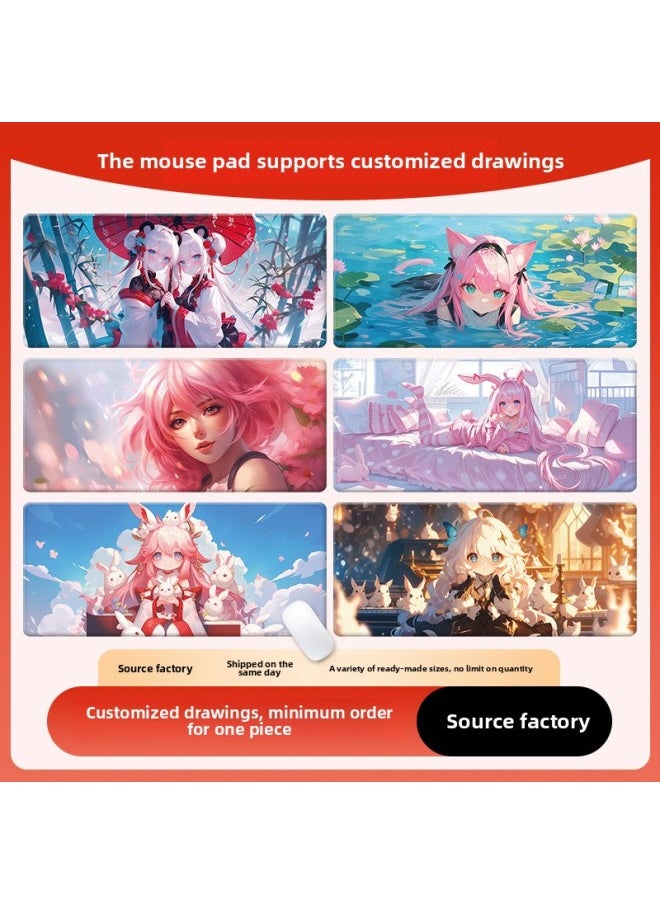 Generic - Super Large Mouse Pad Cute Anime Girl Two-dimensional Table Pad Non-slip Dirty-resistant E-sports Game Office Keyboard Pad-Color:220*180*2mm Without Locking Edge-Pattern:Bw1046 Piano Girl - Image 1