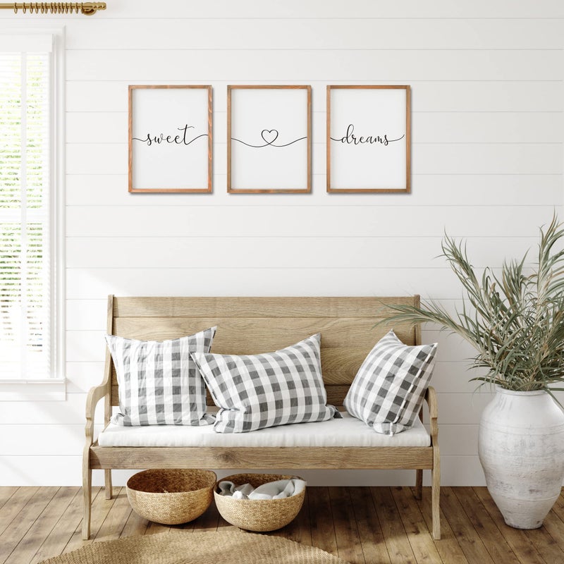 Houmury مجموعة من 3 Farmhouse Sweet Dreams Sign 11x14 فوق السرير جدار ديكور لديكور غرفة نوم علامات الخشب (11 "" X14 "" براون) - Image 2
