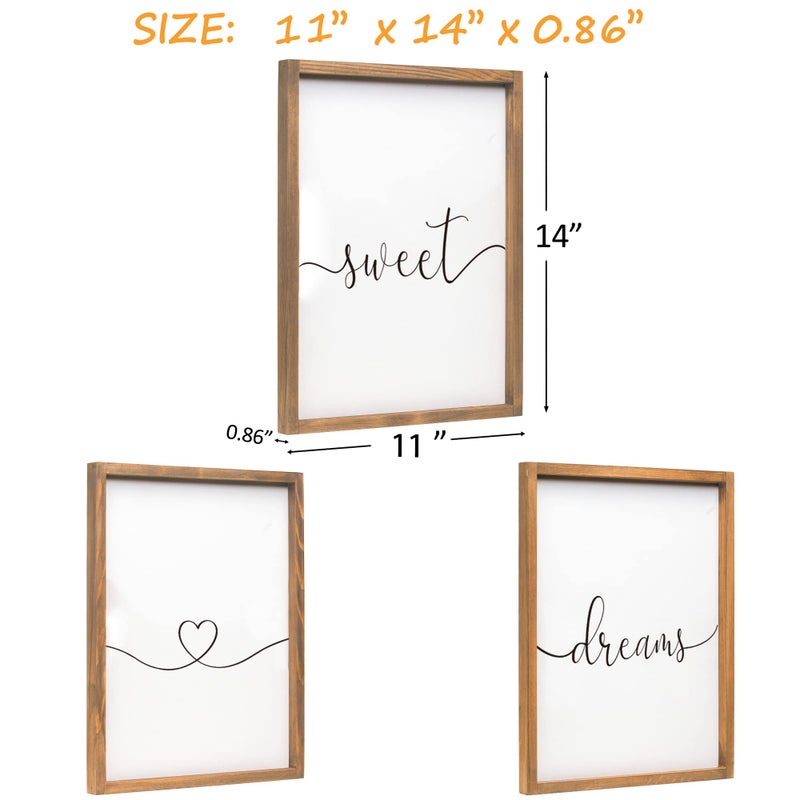 Houmury مجموعة من 3 Farmhouse Sweet Dreams Sign 11x14 فوق السرير جدار ديكور لديكور غرفة نوم علامات الخشب (11 "" X14 "" براون) - Image 5