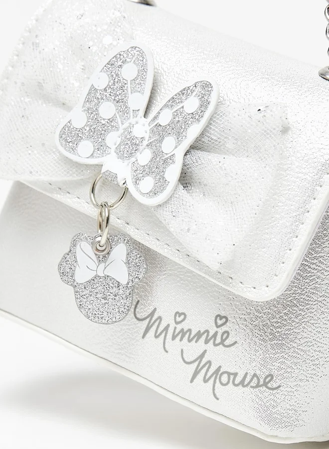 Disney Girls Minnie Mouse Print Crossbody Bag with Chain Strap and Bow Detail