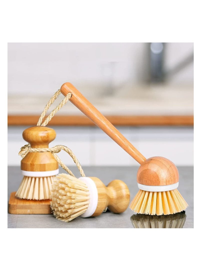 Excefore Scrub Brushes Bamboo Dish Brush Wooden Cleaning Scrubbers Set for Pots Pans Kitchen Sink Vegetables Washing, of 3 - Image 1