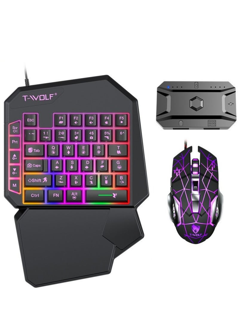 T-WOLF Gaming Mouse 40 Keys Single Hand Gaming Keyboard Converter Set  ,Waterproof RGB Color Suitable for PC/Ps4/Xbox Gamers, Android PUBG CODM Genshin Diablo All Games - Image 1
